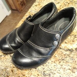 Clarks Bendables Ashland Alpine 62637 Slip On Black Leather Flat Shoes Sz 9 M